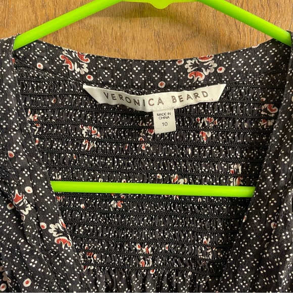 Veronica Beard 100% Silk Sheer Smocked Blouse Puffy Sleeves Sz 10 - Picture 5 of 7